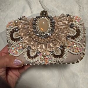 Soda Pink and Gold Embellished Clutch